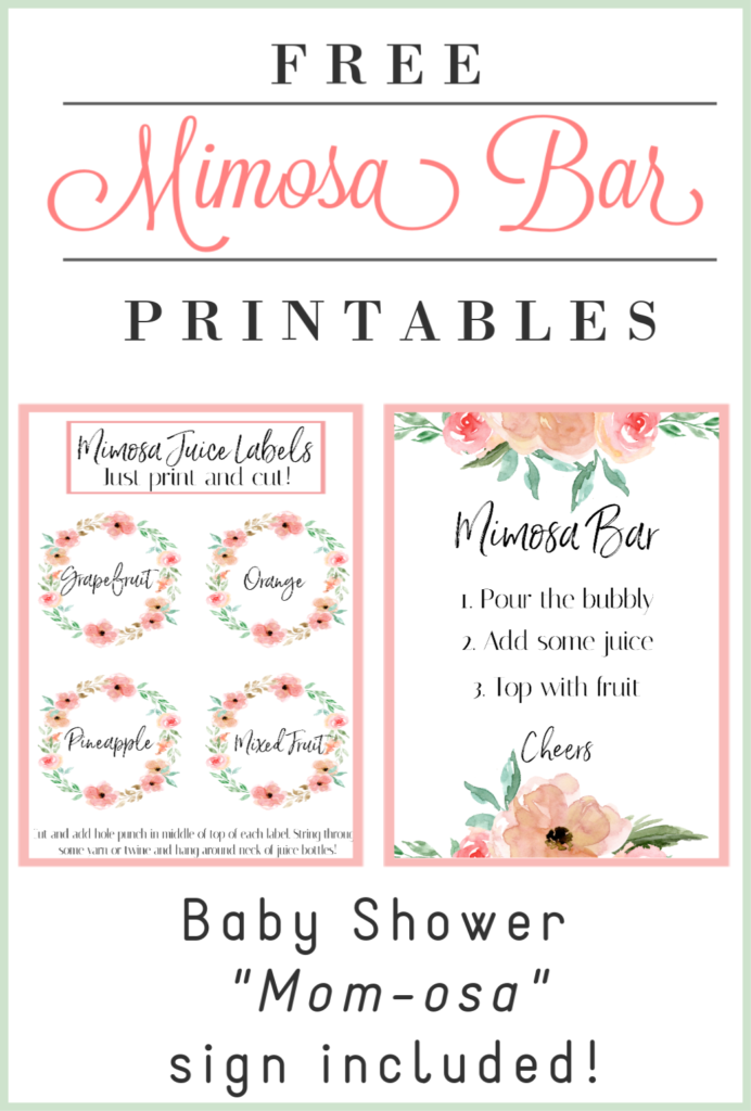DIY mimosa bar with free printable labels for baby shower or bridal shower....